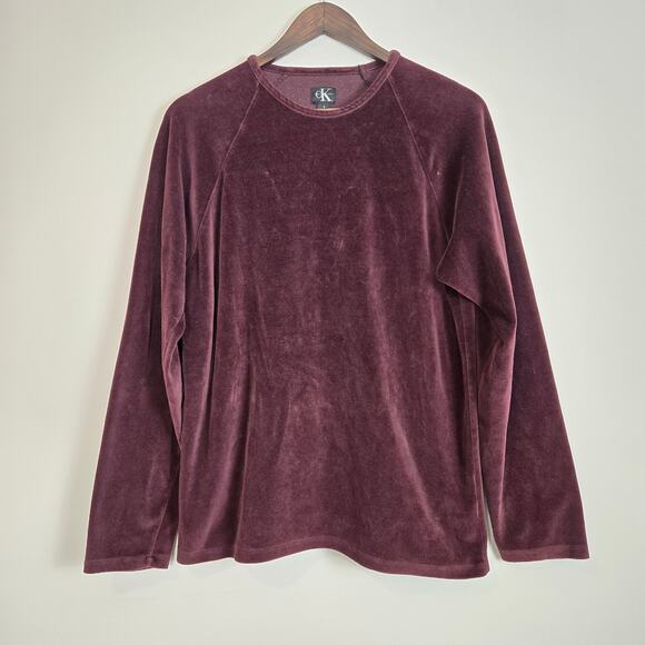 Vintage Y2K CK Velour Longsleeve Shirt Maroon Large - Picture 5 of 9